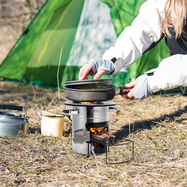 Onlyfire Raketenofen Outdoor, Camping Holzofen aus Edelstahl, Campingkocher Holz für Dutch Oven, Gri