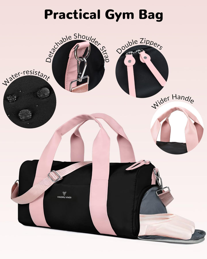 15L Sporttasche Damen, Klein Reisetasche mit Schuhfach &amp; Nassfach, Balletttasche Mädchen für Fitness