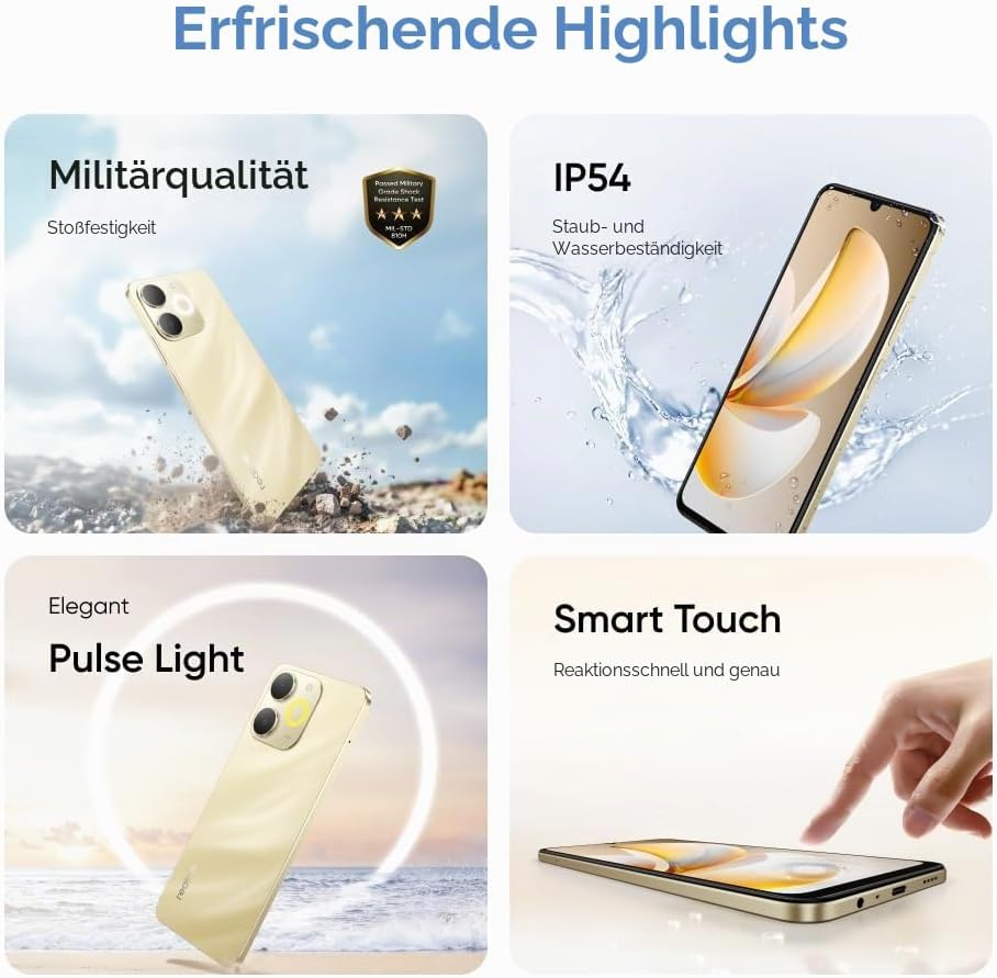 realme Note 70T Smartphone 4+256 GB, 6000 mAh Akku, 15 W Schnellladung mit 6 W Rückladung, 24 GB dyn