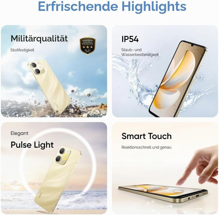 realme Note 70T Smartphone 4+256 GB, 6000 mAh Akku, 15 W Schnellladung mit 6 W Rückladung, 24 GB dyn