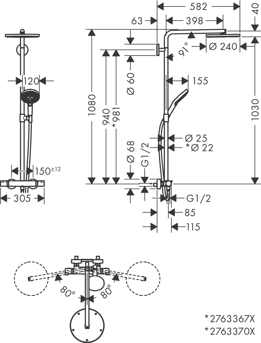 hansgrohe wassersparendes Duschsystem Raindance Select S 240 PowderRain Regendusche (Duschkopf, Dusc