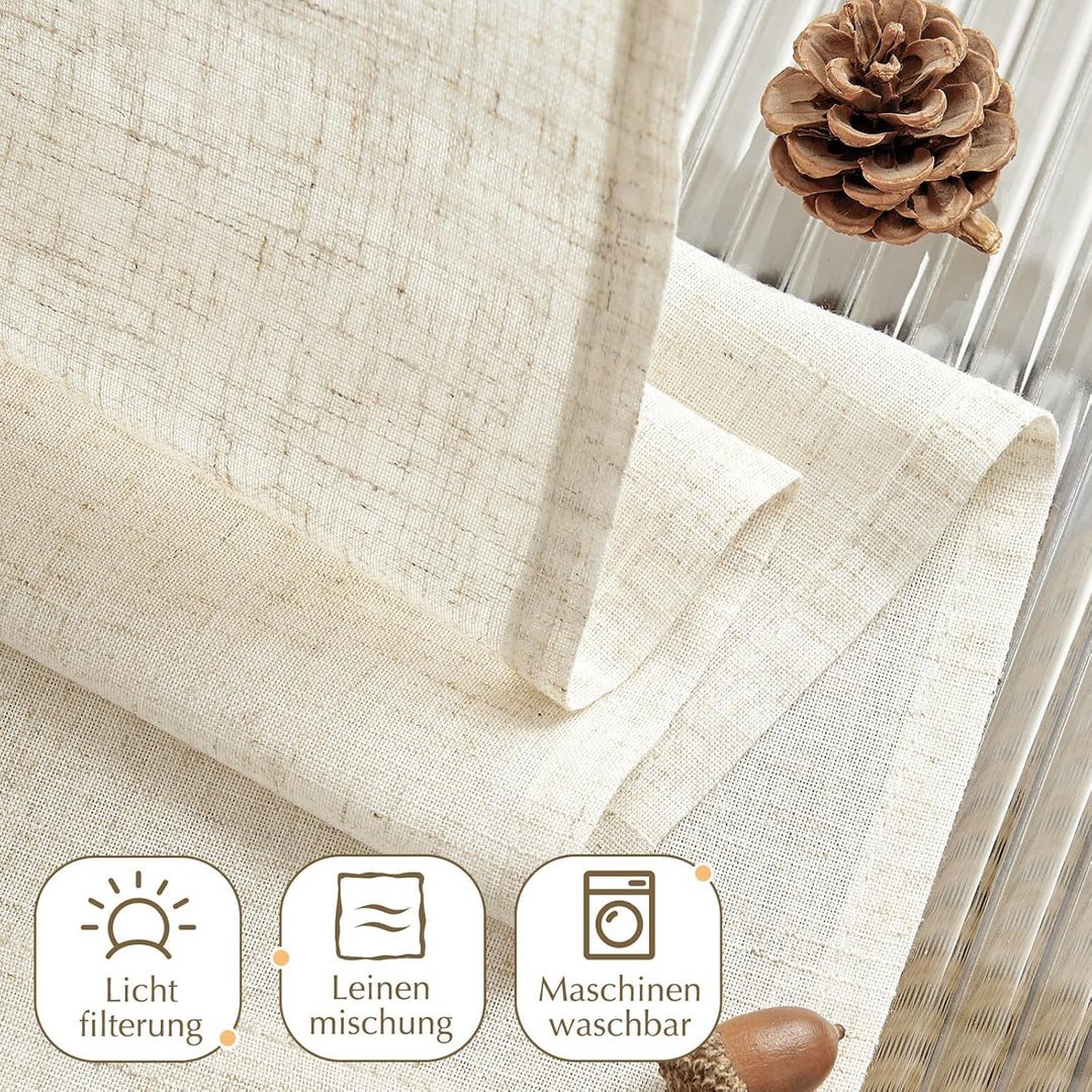 Vangao Scheibengardinen Natur Beige Modern Küche Leinenoptik Bistrogardine 2er Set 65Bx60Hcm mit Bin