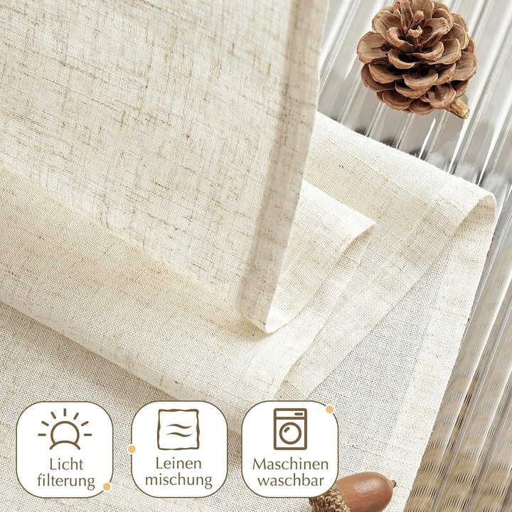Vangao Scheibengardinen Natur Beige Modern Küche Leinenoptik Bistrogardine 2er Set 65Bx60Hcm mit Bin