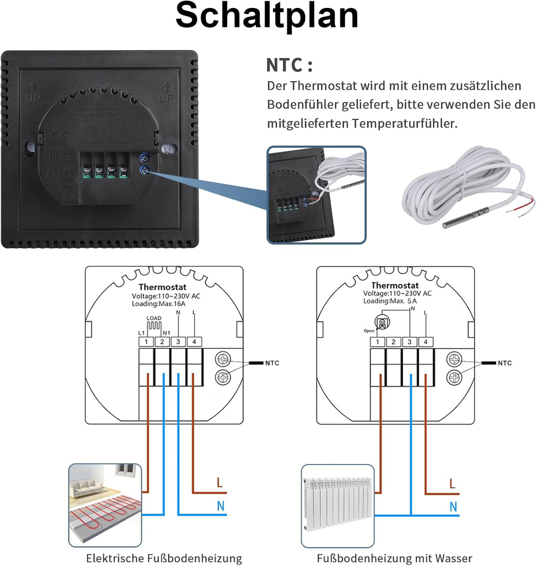 CNBINGO Thermostat Fussbodenheizung WLAN Smart Thermostat Heizung Digital Raumthermostat Fussbodenhe