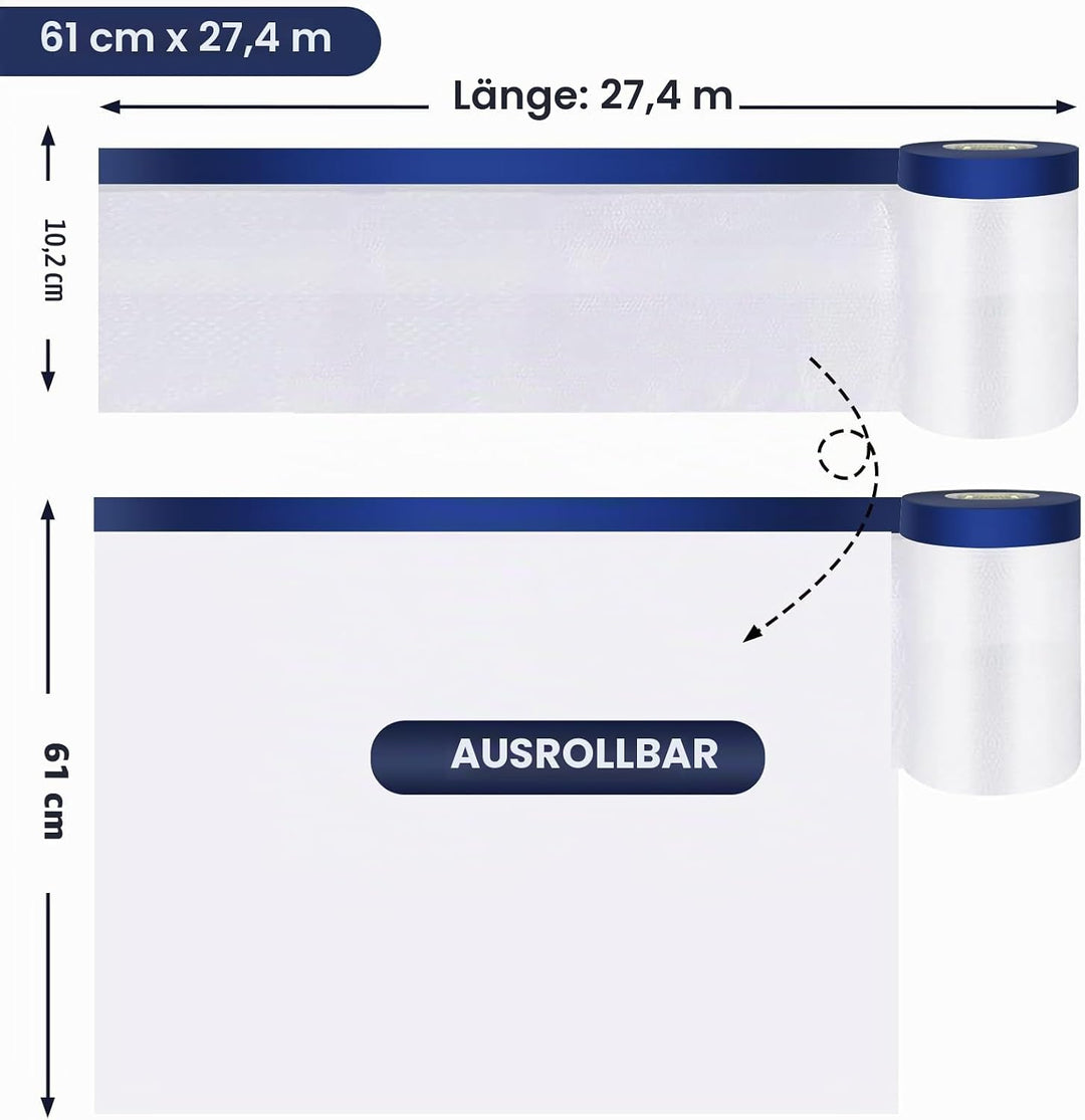 ADHES Abdeckfolie Mit Klebeband, Maler Abdeckfolie Malerband Abdeck-Folie, Malerfolie Malerkrepp Für