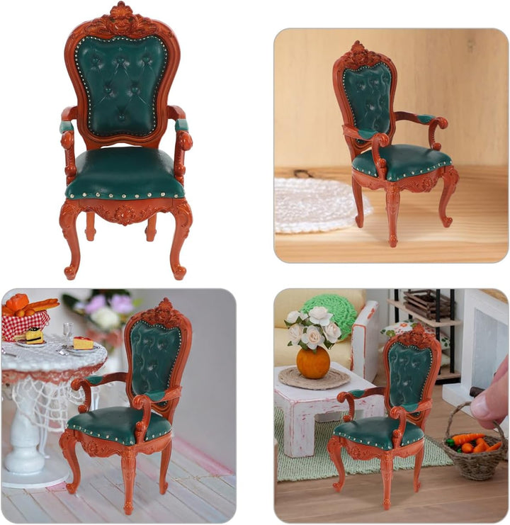 HEMOTON Puppenhaus Stuhl 1:12 Miniatur Möbel Biedermeier Stil Grüner Rückenlehnenstuhl Für Puppenzub