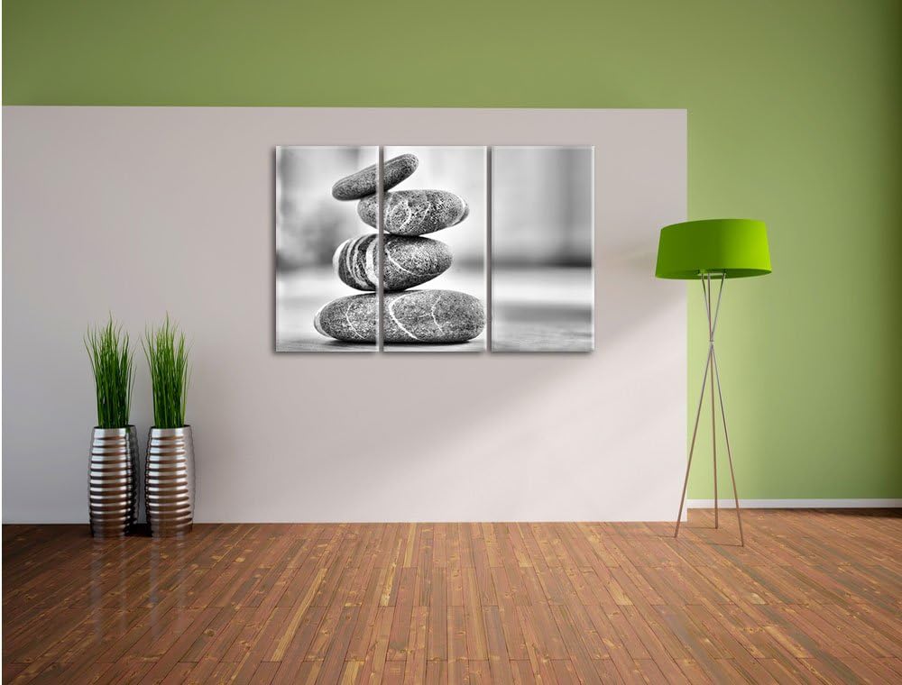 Pixxprint Monocrome, Zen Steinturm 3-Teiler Leinwandbild 120x80 Bild auf Leinwand