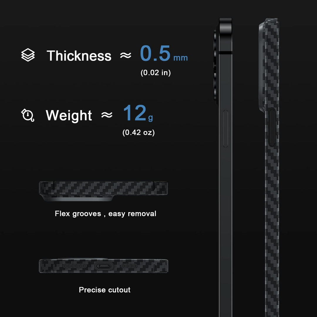 memumi Carbon Hülle für iPhone 14 Pro max, 0,5 mm Superdünne, Hülle aus echter Aramidfaser [100% Ara