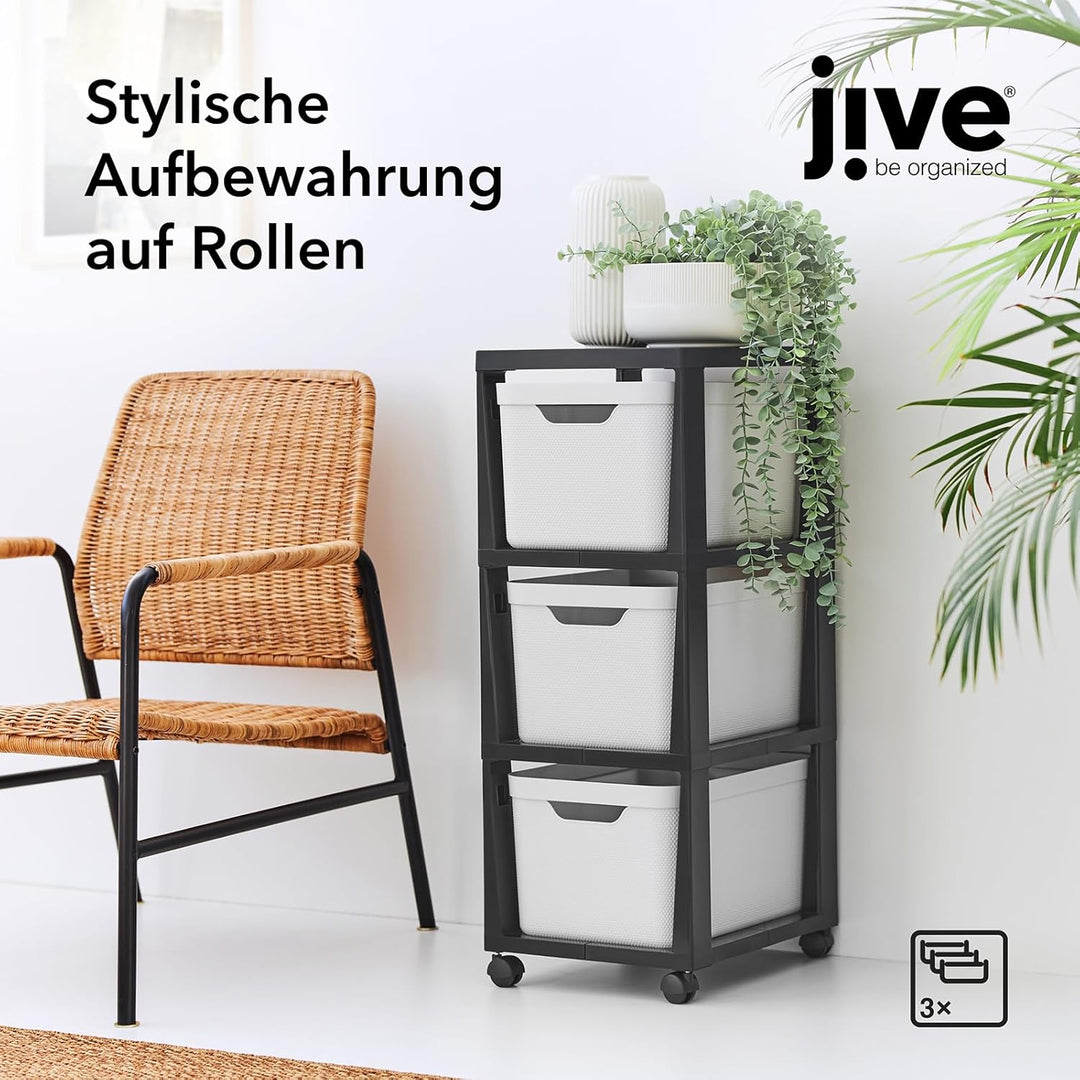 Jive Rotho Rollcontainer mit 3 Schubladen, Kunststoff (PP) BPA-frei, weiss, 3 x 16l (37.9 x 30.4 x 3