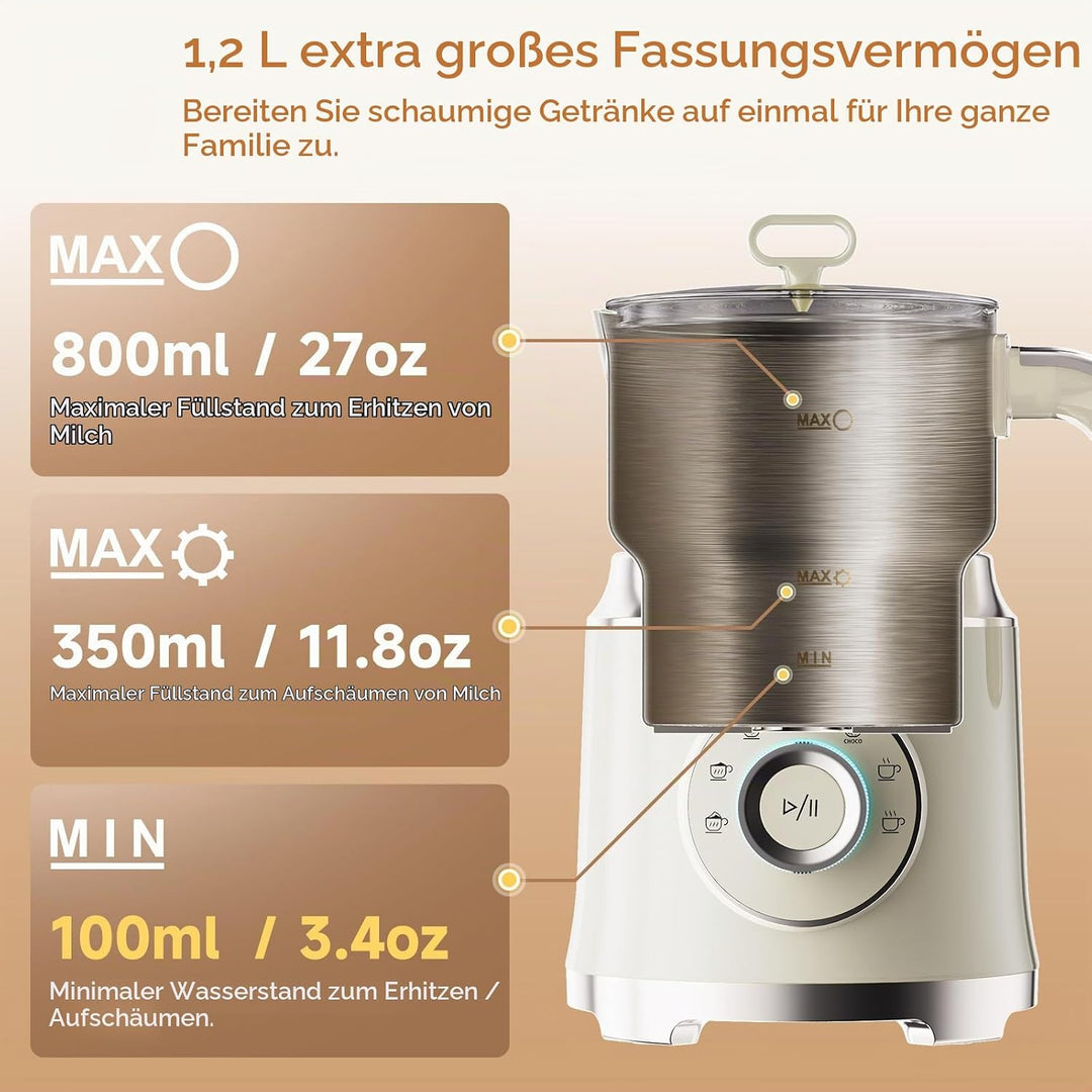 Biolomix Milchaufschäumer 7 in 1 Elektrischer Milchaufschäumer 600 W leistungsstarker Motor, 800 ml