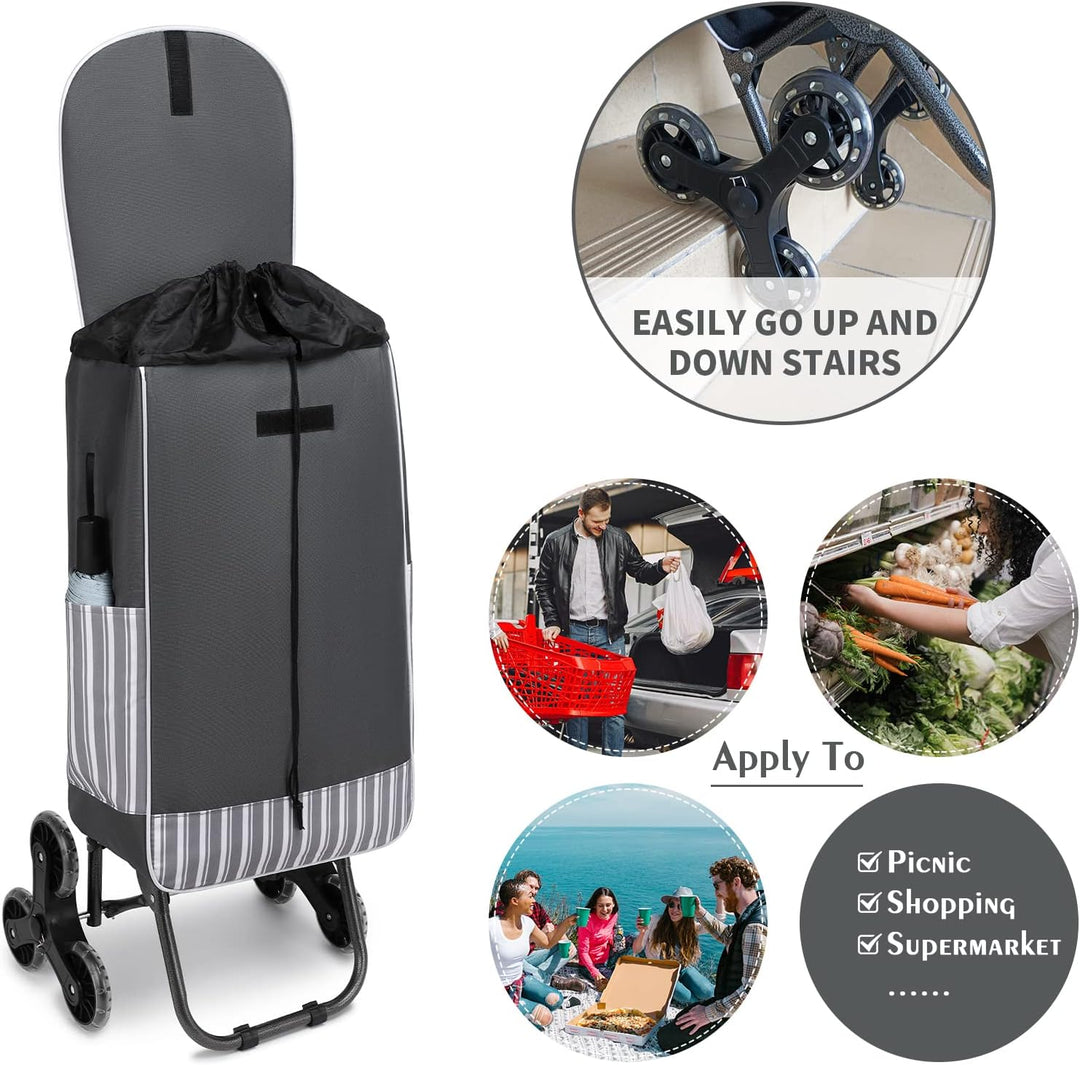 Kono Einkaufstrolley Stabiler 2 in 1 Klappbar Einkaufswagen Multifunktional Treppensteigwagen mit 3