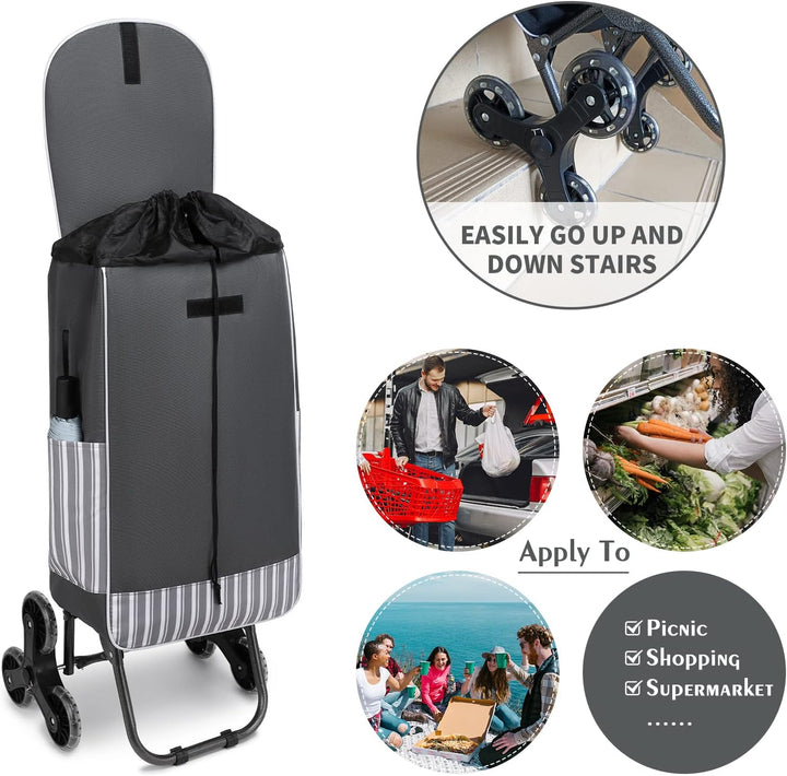 Kono Einkaufstrolley Stabiler 2 in 1 Klappbar Einkaufswagen Multifunktional Treppensteigwagen mit 3