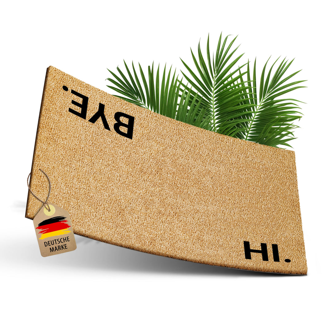 Kokos Fussmatte 60x40cm mit Hi & Bye I Extra strapazierfähige & rutschfeste Kokosmatte I Für den Inn