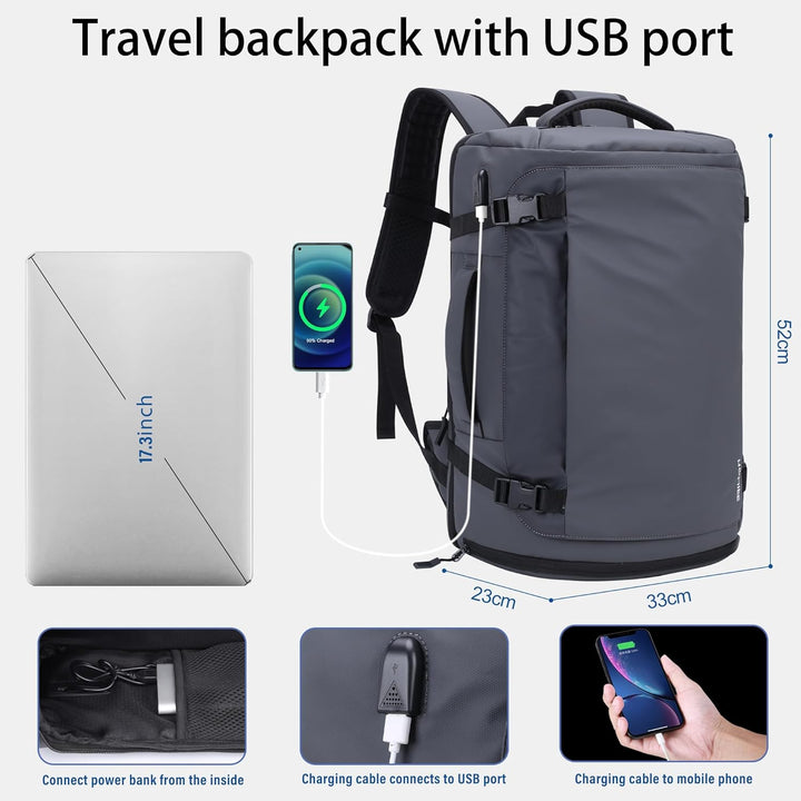HOMIEE Reiserucksack 40L Grosser Rucksack Herren Wasserdicht 15.6-17.3 Zoll Laptoprucksack Handgepäc