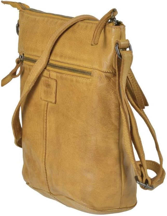 Bear Design Damen Tasche Ledertasche Umhängetasche Schultertasche 30x27cm Ocker gelb