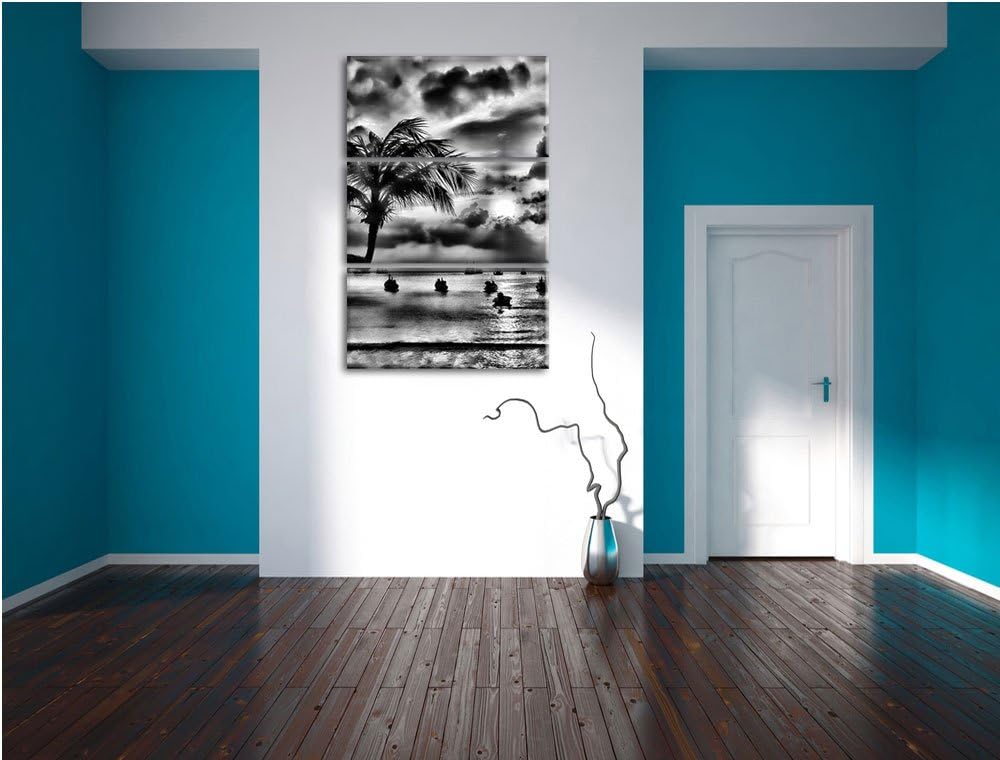 Pixxprint Palmen an Traumstrand als Leinwandbild/Grösse: 3 Teilig (120x80) cm/Wandbild/Kunstdruck/fe