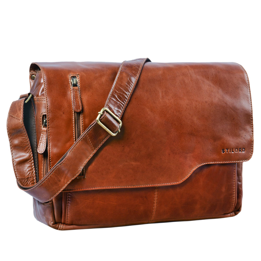 STILORD 'Marlon' Ledertasche Herren Business Uni Büro Vintage Umhängetasche gross DIN A4 mit 15.6 Zo