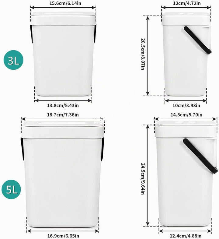 Spesh Biomülleimer Küche 2er-Set(5L+3L) Kunststoff Komposteimer Geruchsdicht Aufhängbar Abfalleimer