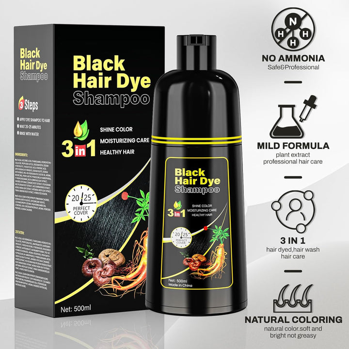 Schwarzes Haarfärbe black hair dye shampoo 3 in 1 Haarfärbe shampoo für Frauen & Männer für graue De