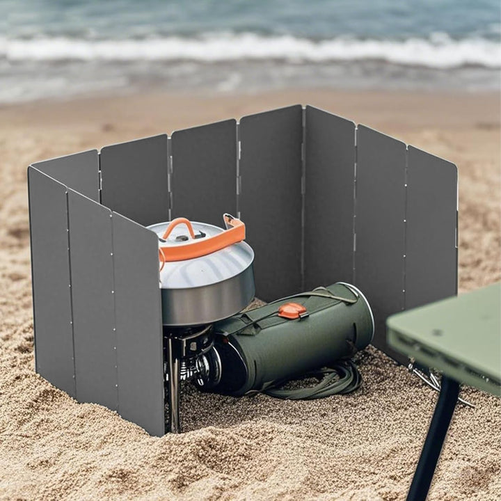 Camping Windschutz - Faltbarer 10-Panel Metall Ofen Wind Blocker - Leichtes Grillzubehör mit Aufbewa