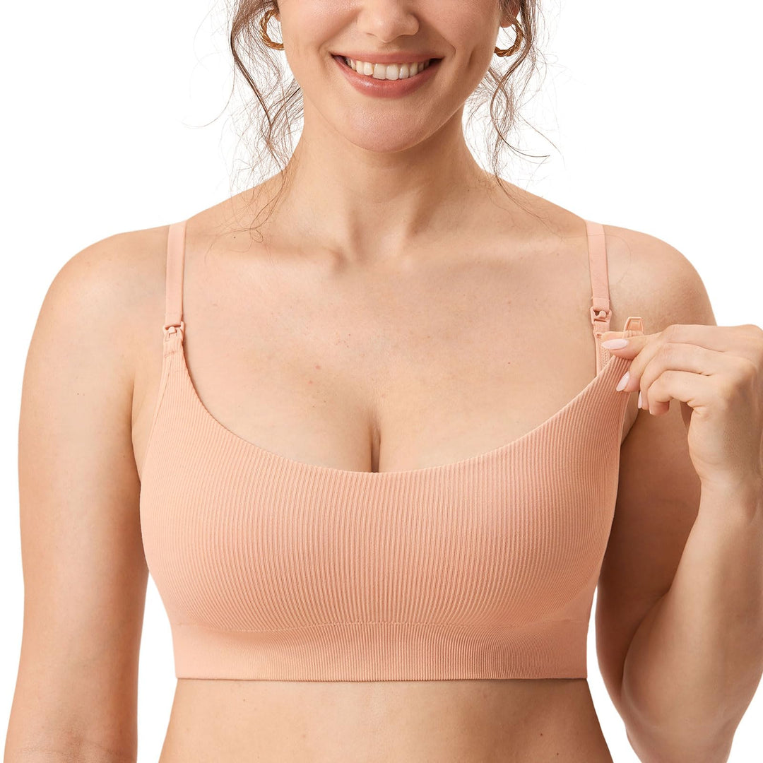 MOMANDA Damen Still BH ohne Bügel Seamless Gerippt Bralette Sport Schwangerschafts Stillen BHS Schla