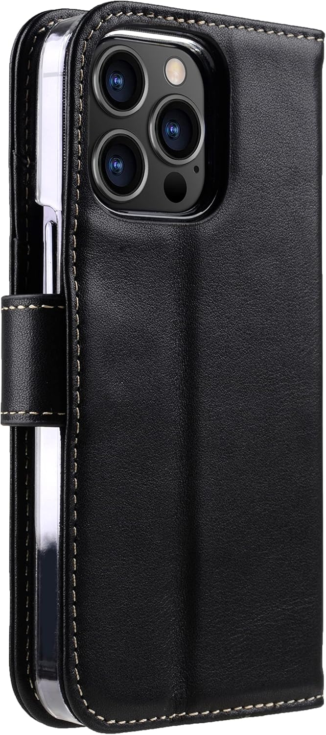 STILGUT Talis kompatibel mit iPhone 13 Pro Max (6.7“) Hülle mit Kartenfach aus Leder, Flip Cover, Wa