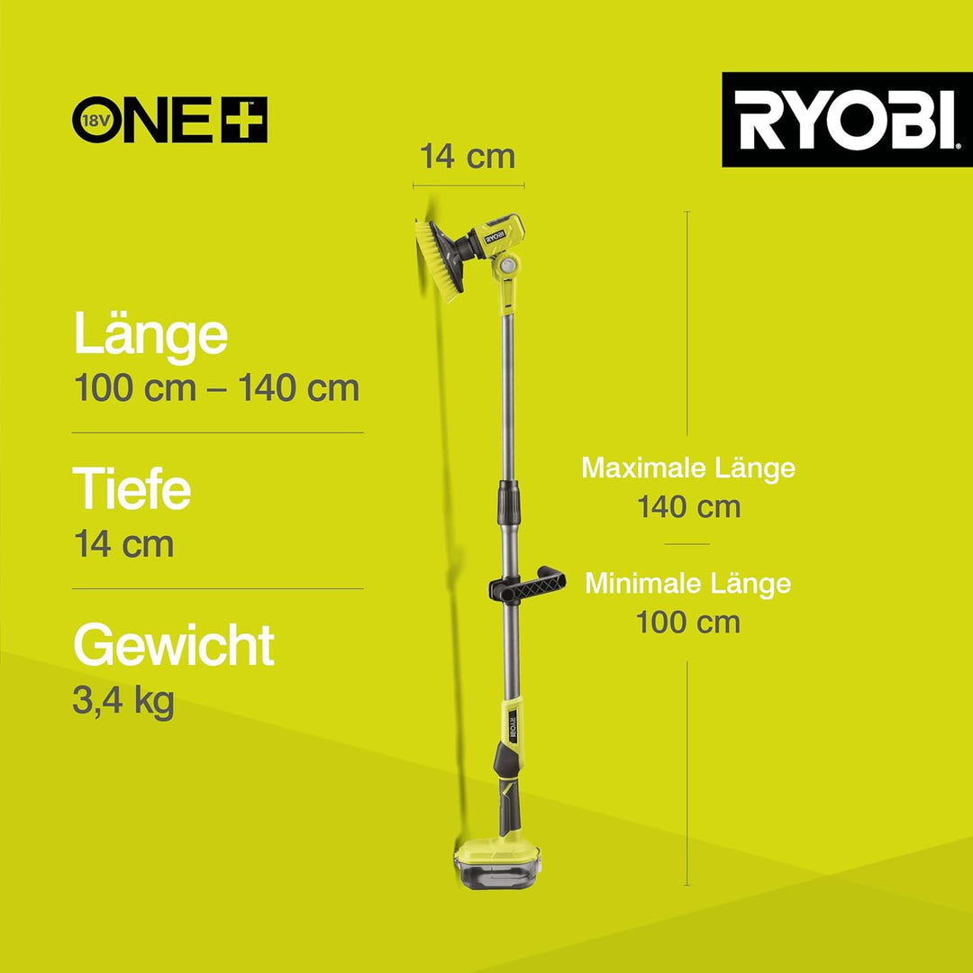 RYOBI 18 V ONE+ Akku-Reinigungsbürste R18TPS-0 (15 cm rotierender Borstenkopf, teleskopierbar bis zu