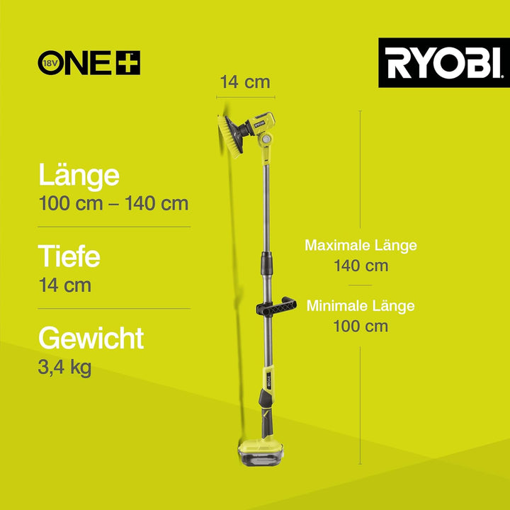RYOBI 18 V ONE+ Akku-Reinigungsbürste R18TPS-0 (15 cm rotierender Borstenkopf, teleskopierbar bis zu