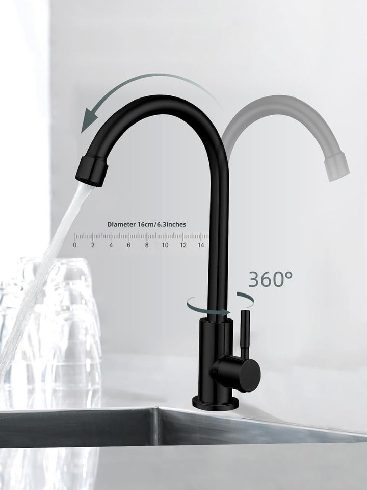Nur Kaltwasser-Wasserhahn, SUS304 Edelstahl, Wasserhahn für Küchenspüle, schwarzer Wasserhahn, hoher