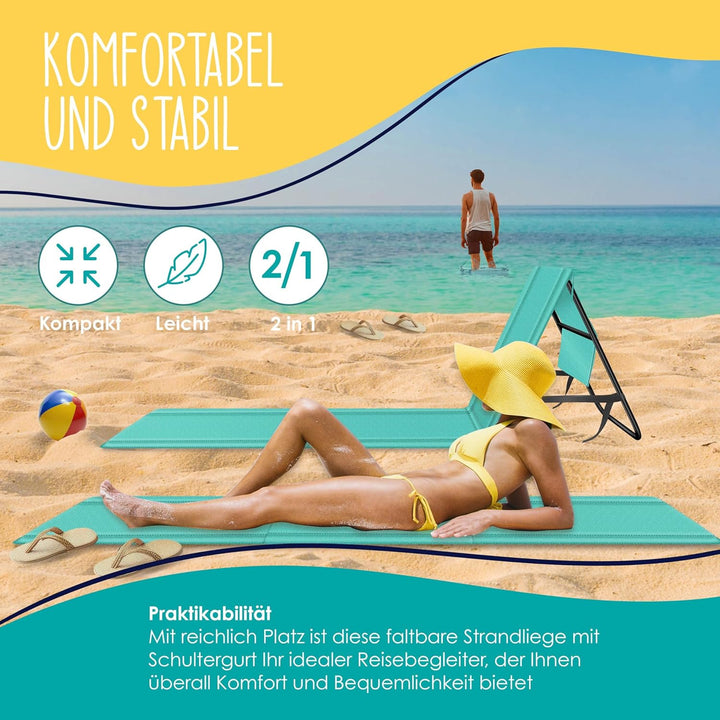 KESSER® Klappbare Strandmatte mit Verstellbarer Rückenlehne – Faltbare Strandliege mit Tragegurt, wa