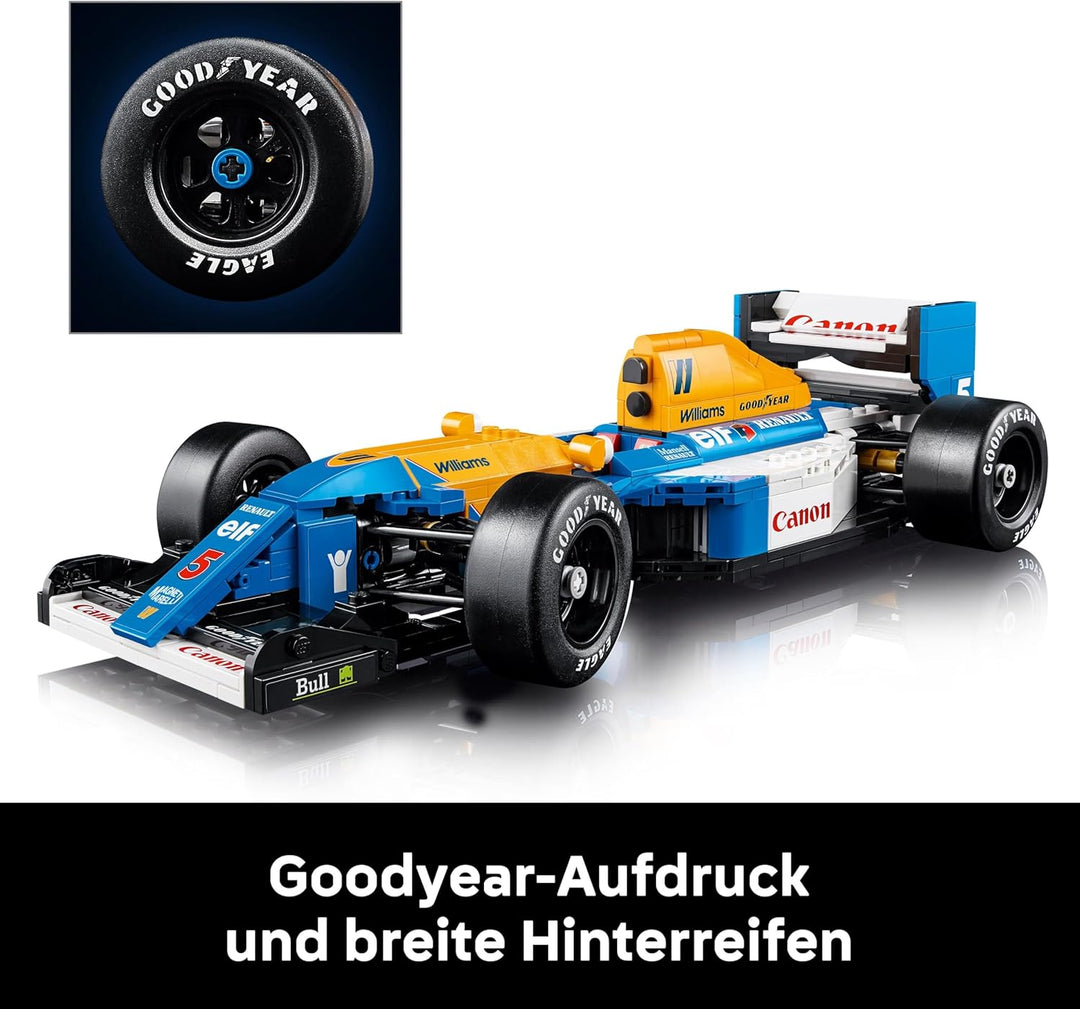 LEGO Icons Williams Racing FW14B mit Nigel Mansell - F1 Modellauto Set mit Rennfahrer Minifigur zum