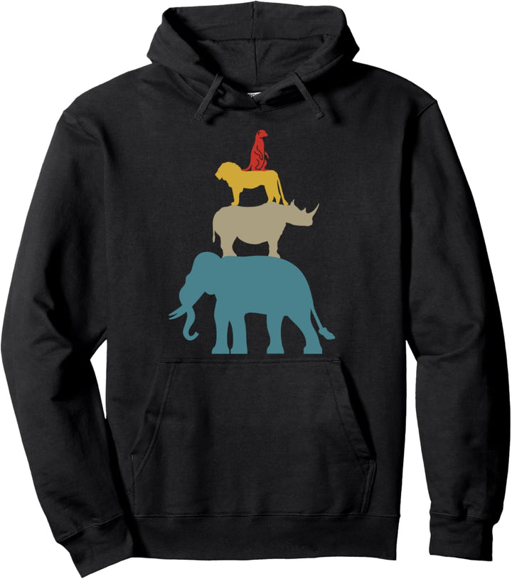 Vintage Gestapelte Wildtiere Retro Farben Afrika Dschungel Pullover Hoodie