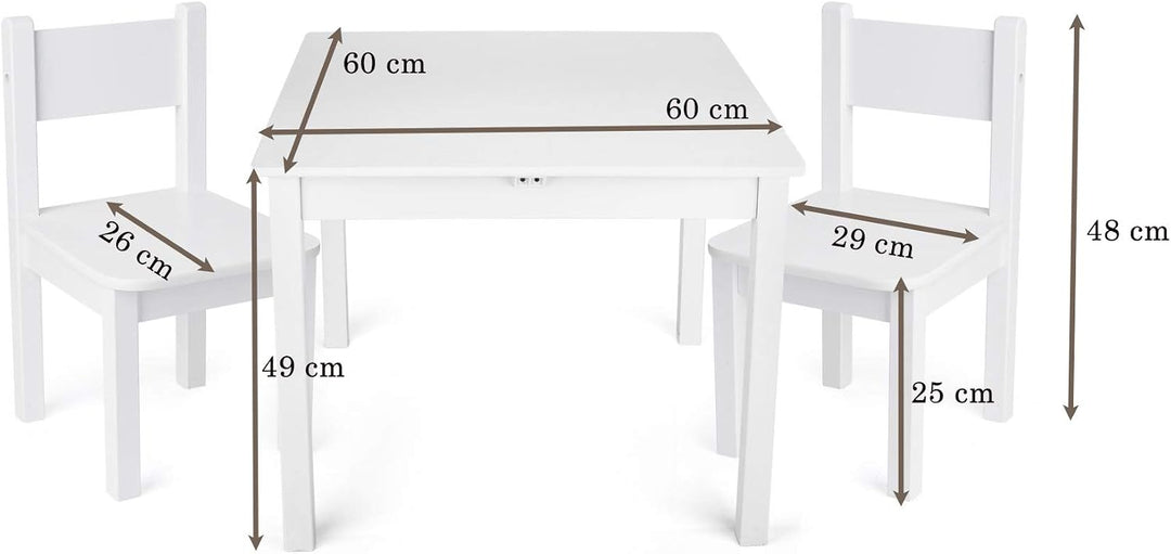 Leomark Kindertisch und 2 Stühle aus Holz Weiss YETI, Kinder Sitzgruppe