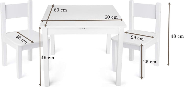 Leomark Kindertisch und 2 Stühle aus Holz Weiss YETI, Kinder Sitzgruppe