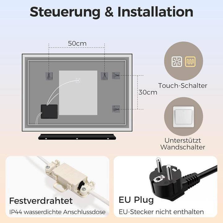 STARLEAD 70 x 100 cm Badespiegel-mit-Beleuchtung & Ablage, Entnebelung, Dimmbar, 3 Farbene Badzimmer