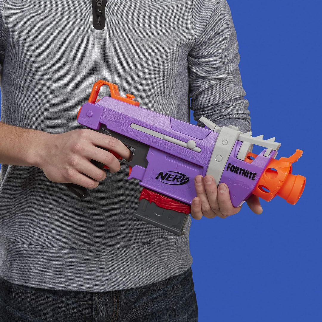 NERF Fortnite SMG-E Blaster -- Motorized Dart Blasting -- 6-Dart Clip, 6 Official Elite Darts -- for