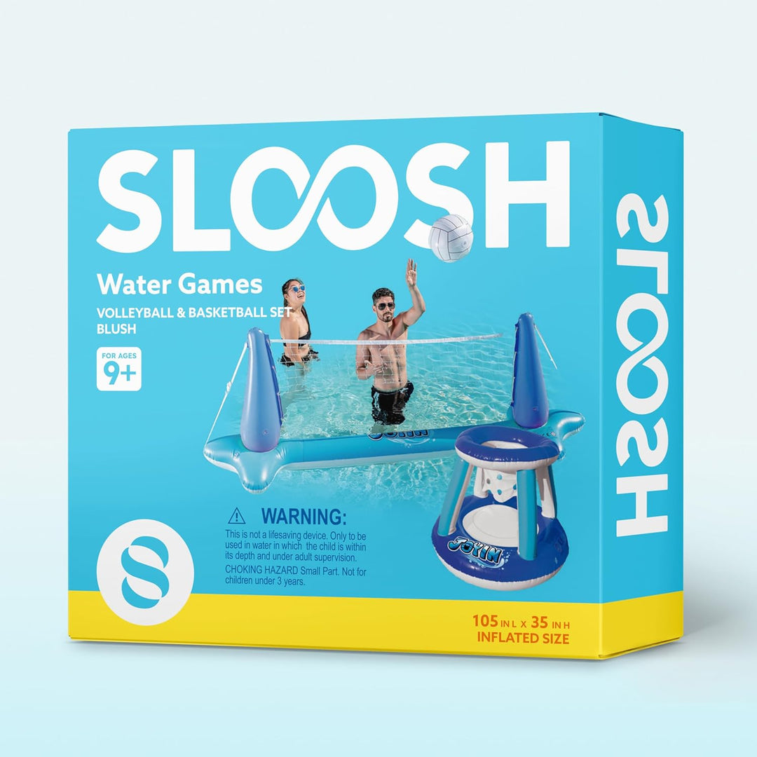 JOYIN Aufblasbares Schwimmbecken Set Volleyballnetz & Basketballkörbe; Inklusive Bälle für Kinder un