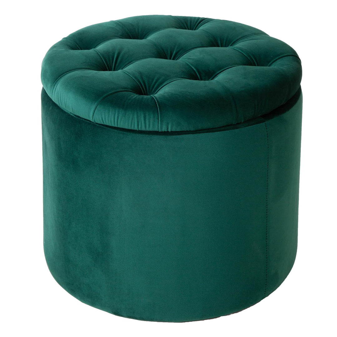 riess-ambiente.de Eleganter Hocker MODERN BAROCK 50cm dunkelgrün Samt Couchtisch Tisch Aufbewahrungs