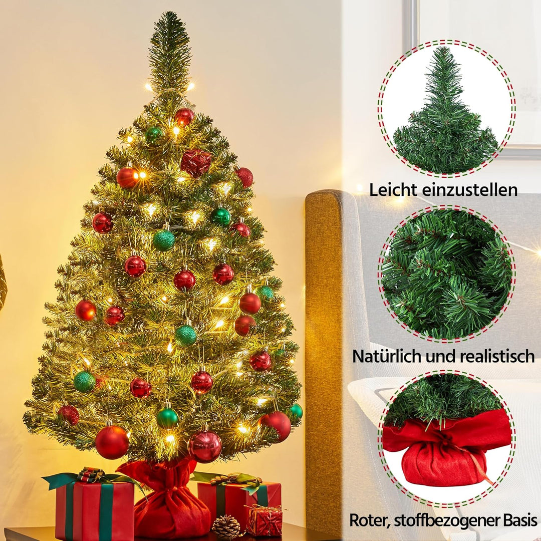 Yaheetech 90cm künstlicher Weihnachtsbaum, Mini Weihnachtsbaum, Weihnachtsdeko, Christbaum, schwer e