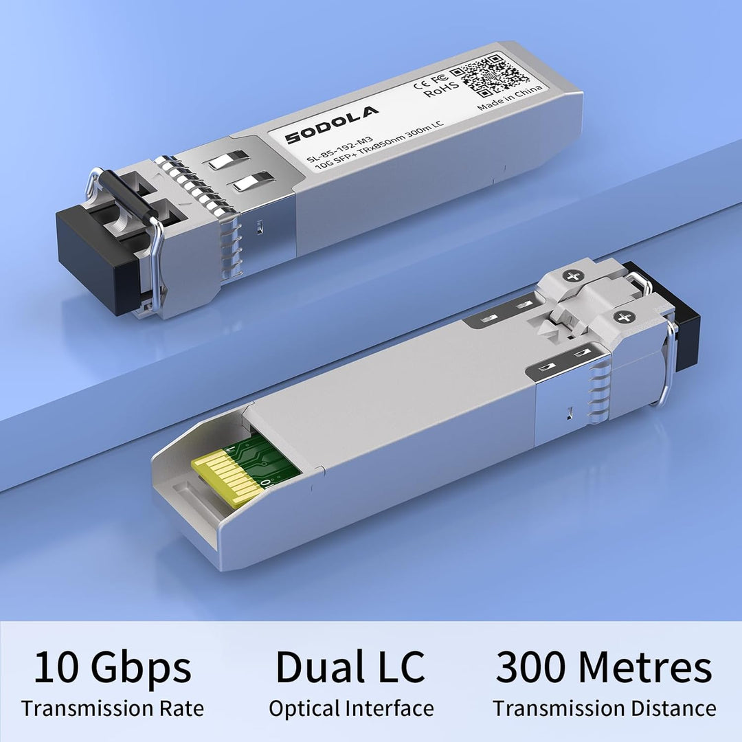 10GBase-SR SFP+ Transceiver, 850nm MMF, bis zu 300 Meter, Kompatibel mit Cisco SFP-10G-SR, Meraki MA