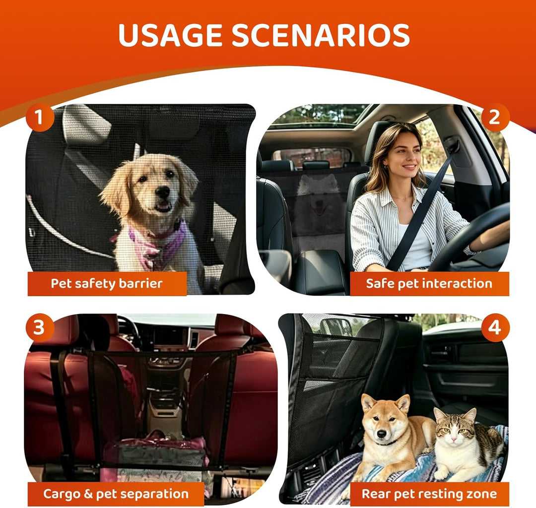 Hundegitter Auto Mit Aufbewahrungstaschen Trennnetz Hund, Hundenetz für Rücksitz, Sicherheitsbarrier
