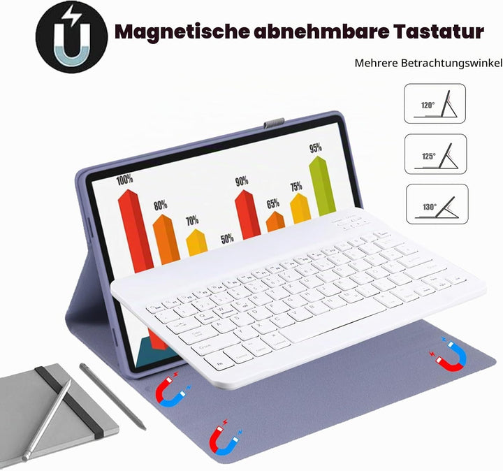Tastatur mit Hülle für Lenovo Idea Tab Tablet 11", TPU Rückseite Hülle mit Magnetisch Abnehmbarer QW