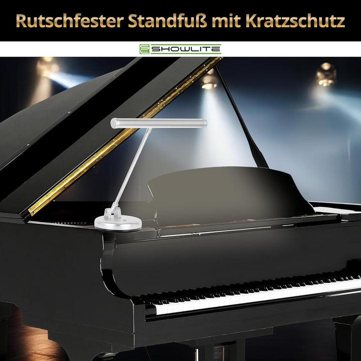 Showlite PL-1SL LED Klavierleuchte silber matt (Klavierlampe, 15 LEDs, 2 Stufen, 36 cm Höhe, Betrieb