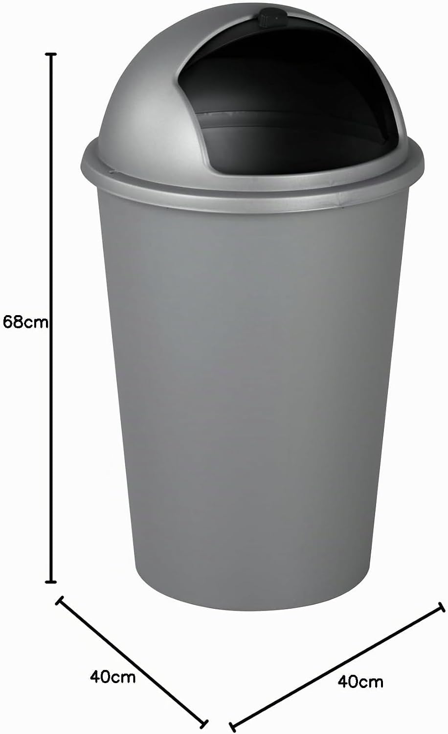 Mülleimer mit Schiebedeckel - 50 Liter Fassungsvermögen - Kunststoff - Schwarz - Silberfarben - Abfa