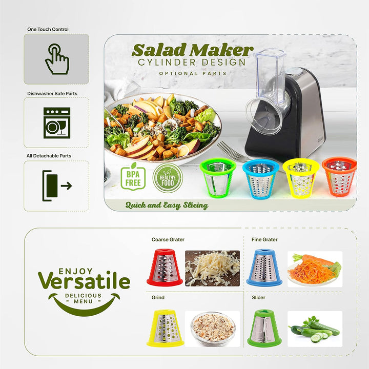 Zilan Gemüseschneider, elektrisch, 4 in 1, Raspeln, Schaben, Mandoline, Gemüse, Obst, 200 W