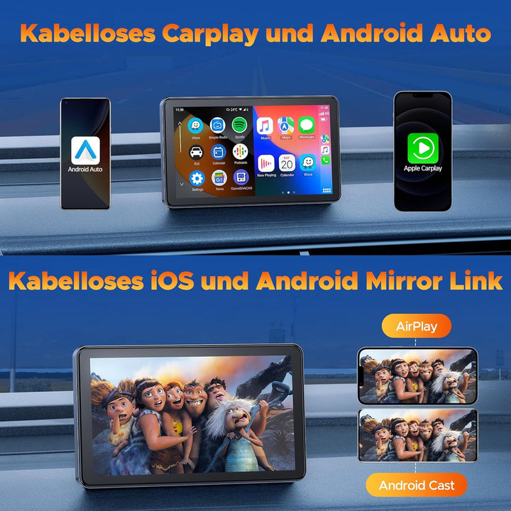Volam Wireless Carplay Android Auto Display mit 7 Zoll Touchscreen,carplay Display mit Mirror Link,L