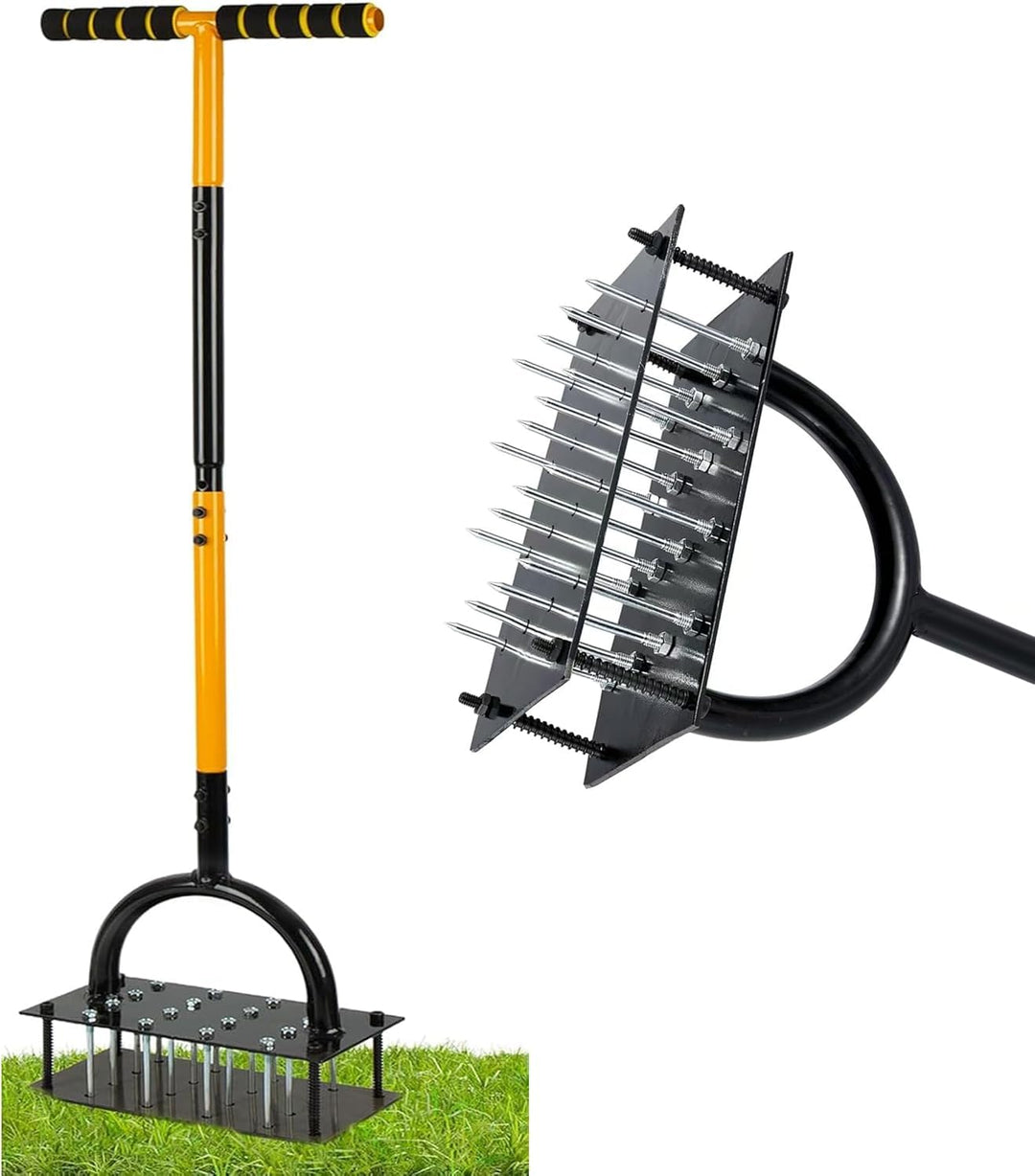 Rasenlüfter Aerifizierer für Rasen– Manuelles Rasen Belüften Gerät mit Doppelplatte, 16 Spikes& 4 Fe