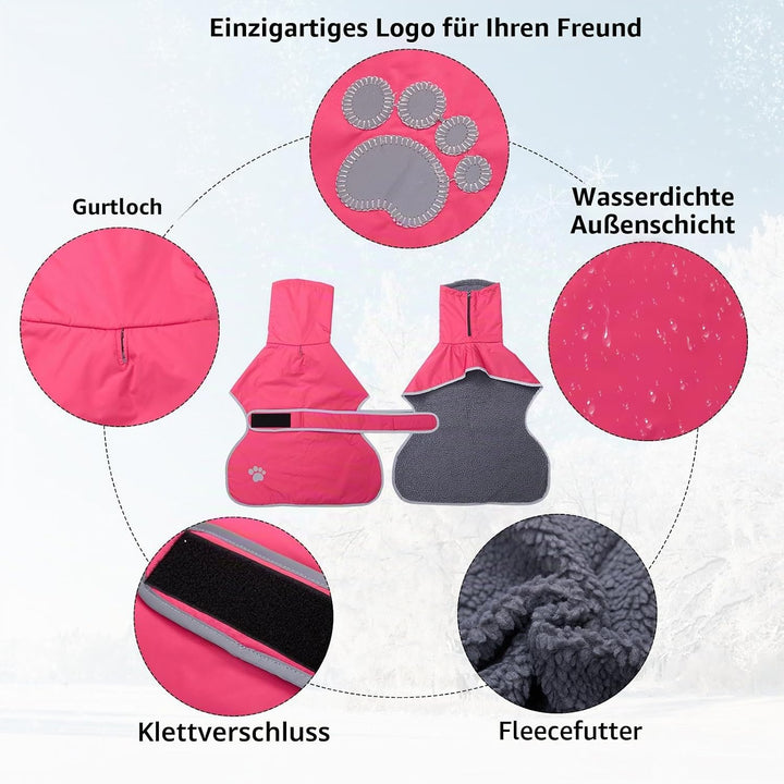 Geyecete Hunde Wintermäntel fur Windhund,Hundejacken mit plüschfutter,Wasserdichter Regenmantel Wind