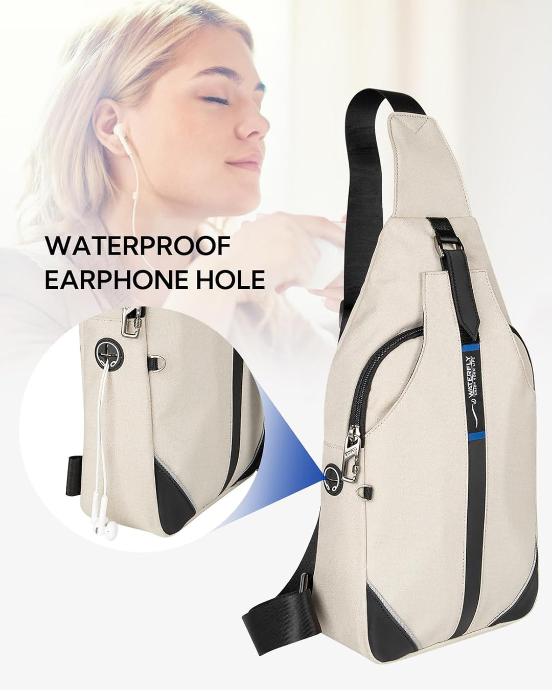 WATERFLY Anti-Diebstahl Sling Bag für Damen und Herren Brusttasche Hippie Crossbody Bag Multipurpose