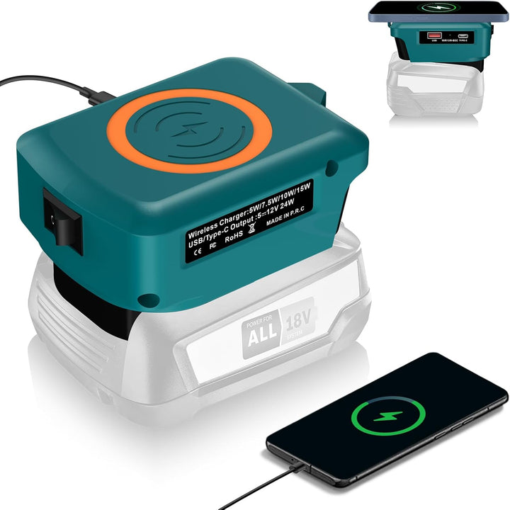 Kabelloses Tragbares Ladegerät für Bosch 18V Home and Garden Li-Ionen Akku, 15W Schnell Telefon Lade